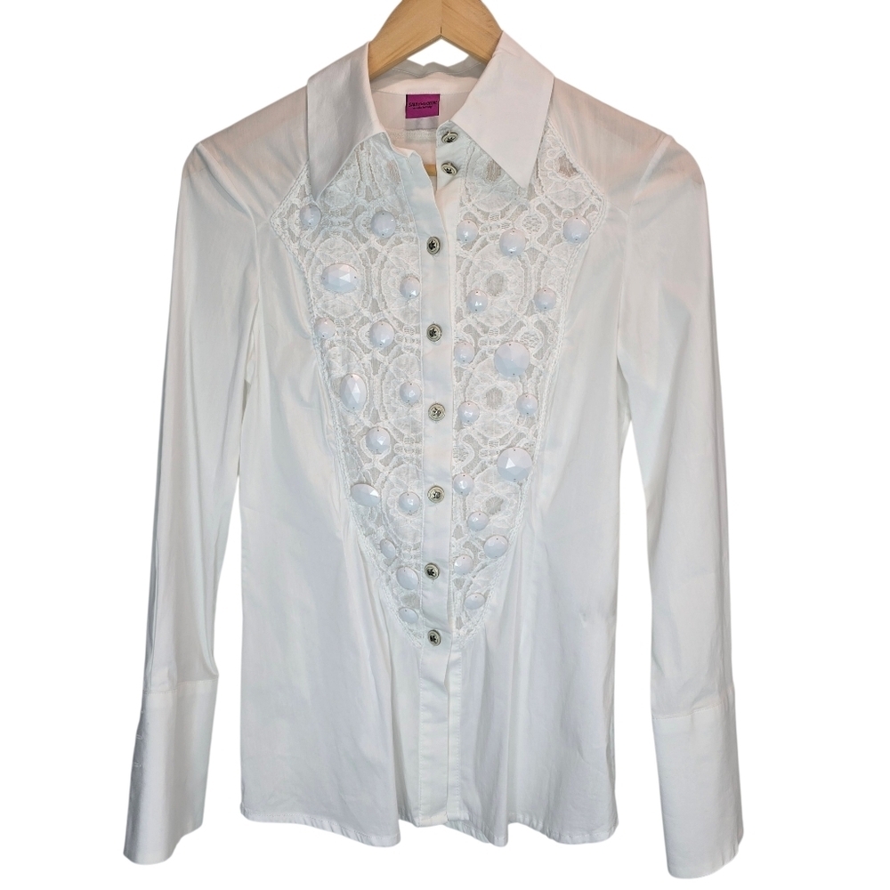 Save The Queen Elegant White Lace Women's Top 72% Cotton Made In Italy